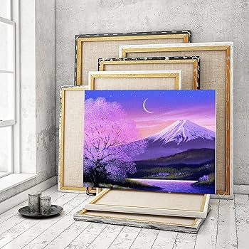 富士山 絵画 油絵 カラフル 手描き インテリア アート Amazon | 富士山を背景に美しい日本の桜 数字油絵 カラフルで